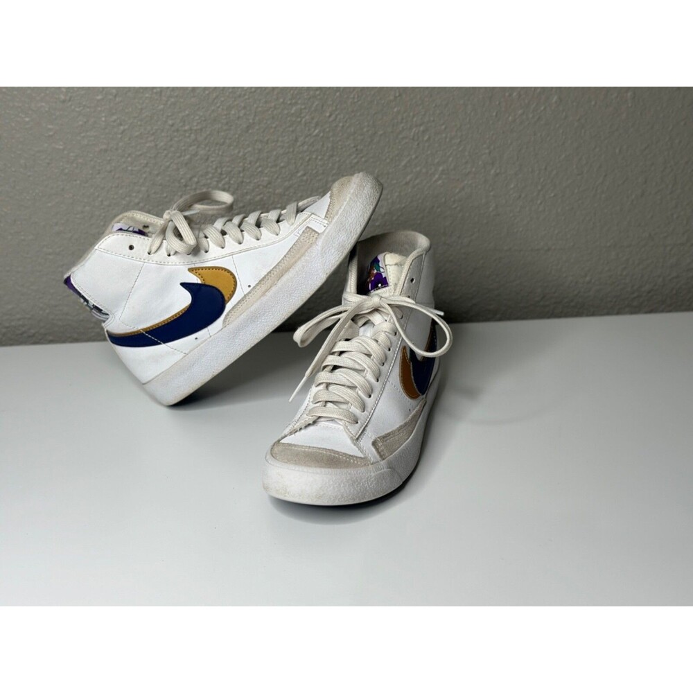 NIKE BLAZER MID 77 GS DOUBLE SWOOSH WHITE GOLD NAVY KIDS SIZE 4.5